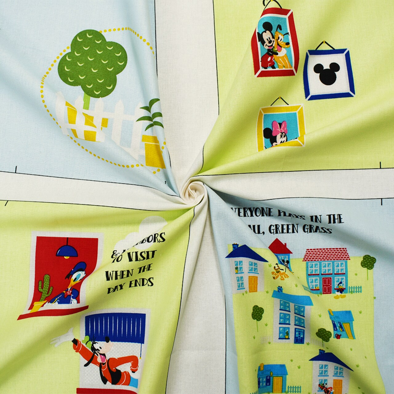 Ivory-Multi Cotton Disney Mickey and Friends Book Print Quilting Woven Fabric